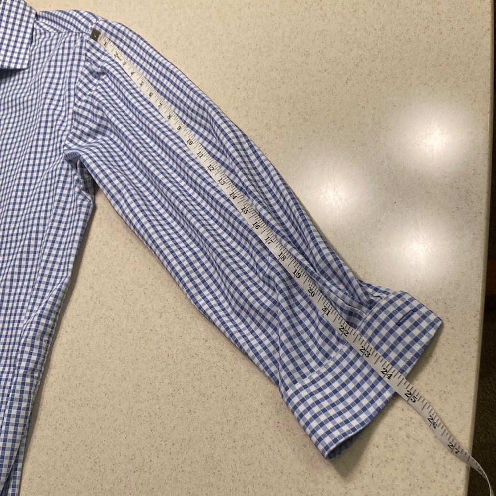 Construct Blue and White Gingham Mens Shirt Size 17/34-35 Slim Fit 4 Way Stretch - Picture 10 of 10